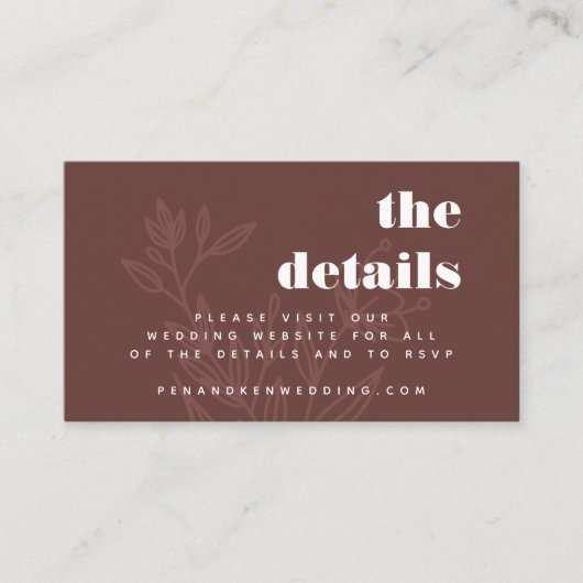 ミニマ素朴リストのブラウンフローララインア結婚ート エンクロージャーカード (正面)