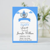 ミニマ素朴リストのブルーエレファントベイビーシャワーボーイ 招待状 (スタンド正面)
