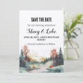 ミニマ素朴リストの山林の日付を保存 招待状 (スタンド正面)