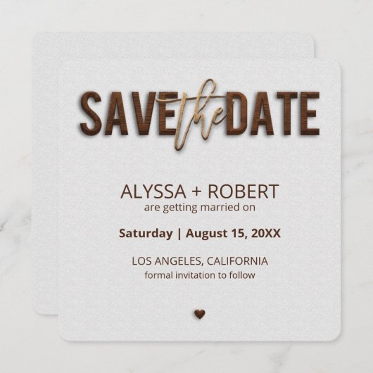 ミニマ素朴リストの木材は日付カードを保存 セーブザデート (正面/裏面)