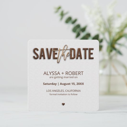 ミニマ素朴リストの木材は日付カードを保存 セーブザデート (スタンド正面)