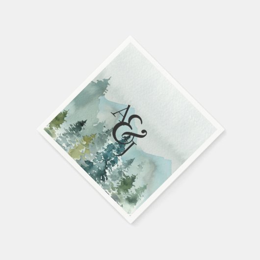 ミニマ素朴リストの水彩パインパーソナライズされた スタンダードカクテルナプキン (角)