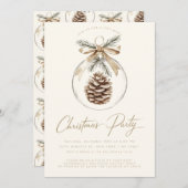 ミニマ素朴リストオーナメントバウブルクリスマスパーティー 招待状 (正面/裏面)