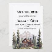 ミニマ素朴リストマウンテンキャビン日付を保存 招待状 (正面/裏面)