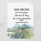 ミニマ素朴リストマウンテンロードヴァンデートを保存 招待状 (正面/裏面)