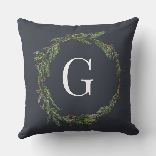 ミニマ素朴リストモノグラム水カラーリースネイビー クッション (裏面)