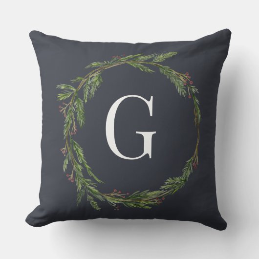 ミニマ素朴リストモノグラム水カラーリースネイビー クッション (正面)