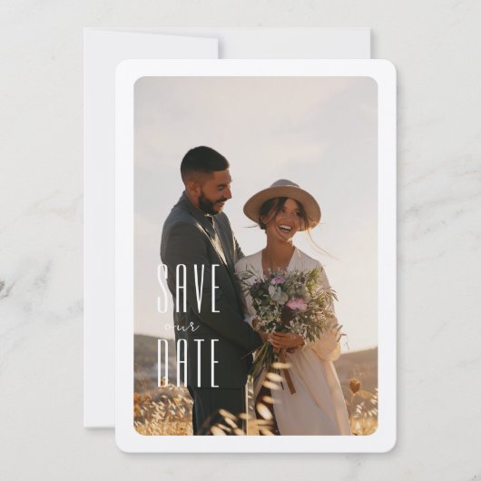 ミニマ素朴リスト写真結婚式の日付を保存 招待状 (正面)