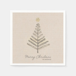 ミニマ素朴リスト手描きツリーのクリスマス スタンダードカクテルナプキン