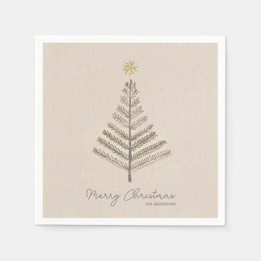 ミニマ素朴リスト手描きツリーのクリスマス スタンダードカクテルナプキン (正面)