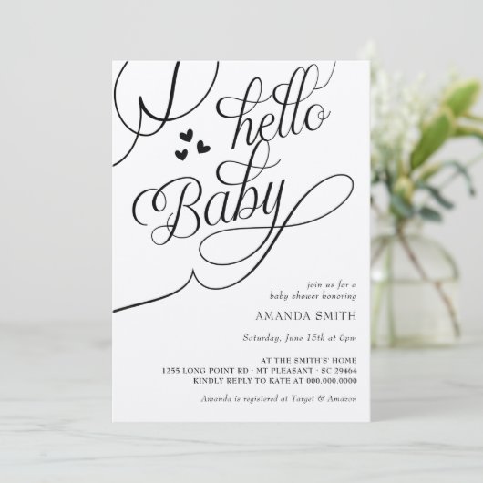 ミニマ素朴リスト男女兼用ハローベビーシャワー 招待状 (スタンド正面)