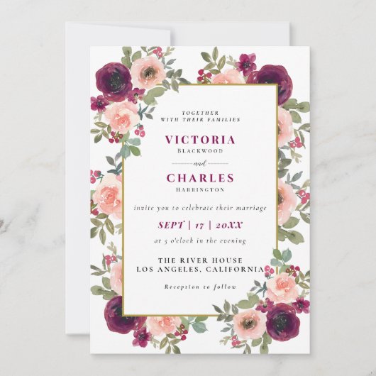 ミニマ素朴リスト赤面水カラーフローラ結婚ズ 招待状 (正面)