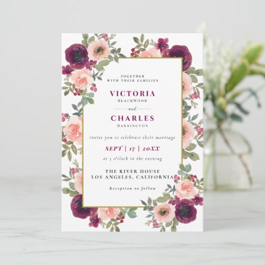 ミニマ素朴リスト赤面水カラーフローラ結婚ズ 招待状 (スタンド正面)