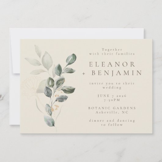 ミニマ素朴リスト金ゴールド植物学結婚院 招待状 (正面)