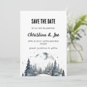 ミニマ素朴リスト雪の山の日付を保存 招待状 (スタンド正面)