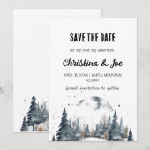 ミニマ素朴リスト雪の山の日付を保存 招待状 (正面/裏面)