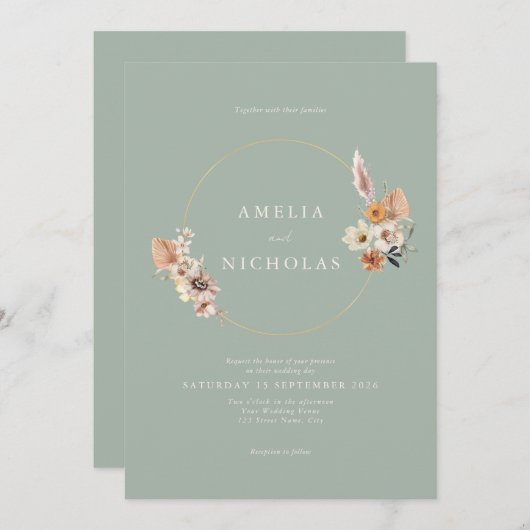 ミニマ素朴リストBohoフローラ結婚ズ 招待状 (正面/裏面)