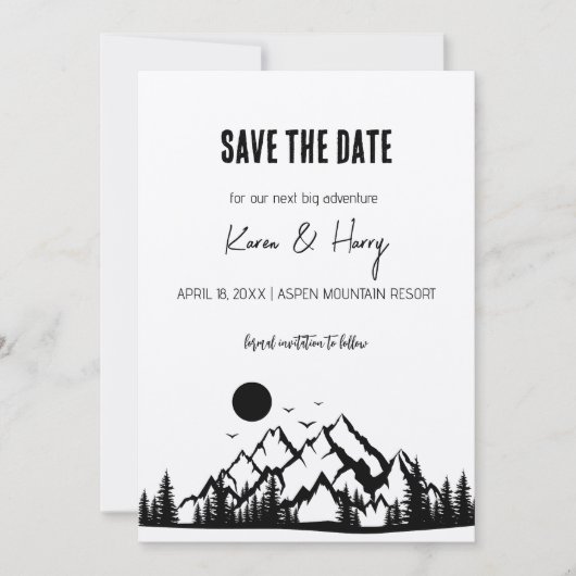 ミニマ素朴リストKraft Mountain日付を保存 招待状 (正面)