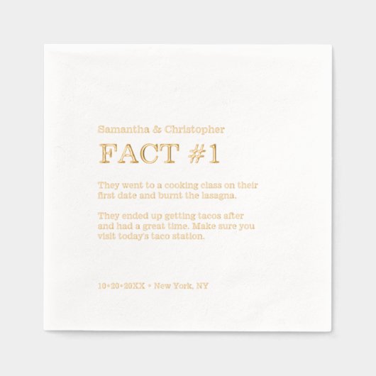 ミニマ結婚リストのおもしろいファクトカスタム金ゴールドフォイル 箔ナプキン (正面)