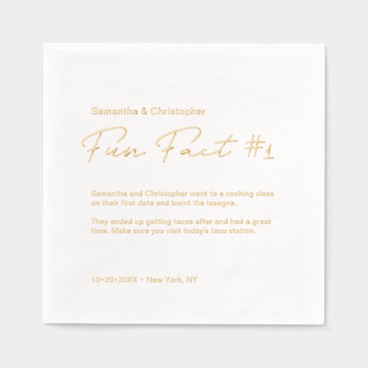 ミニマ結婚リストのおもしろいファクトカスタム金ゴールドフォイル 箔ナプキン (正面)