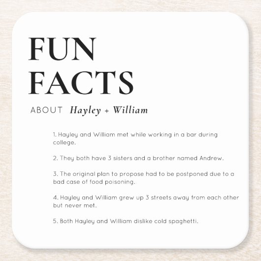 ミニマ結婚リストのおもしろい事実 スクエアペーパーコースター (正面)