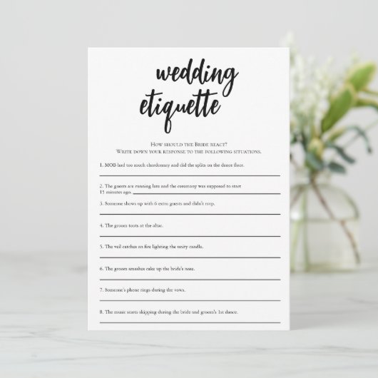 ミニマ結婚リストのエチケットブライダルシャワーゲーム 招待状 (スタンド正面)