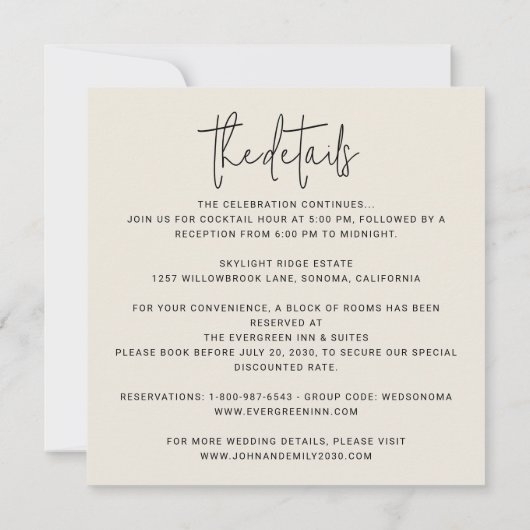 ミニマ結婚リストのオールインワンモダンシンプルスクエア 招待状 (裏面)