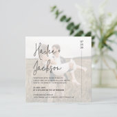 ミニマ結婚リストのオールインワンモダンスクエア写真 招待状 (スタンド正面)