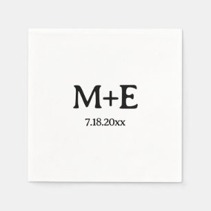ミニマ結婚リストのカップルイニシャルと日付 スタンダードカクテルナプキン