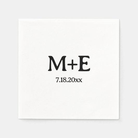 ミニマ結婚リストのカップルイニシャルと日付 スタンダードカクテルナプキン (正面)