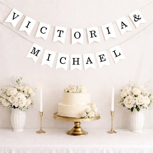 ミニマ結婚リストのシンプル白黒の名前 バンティングフラッグ