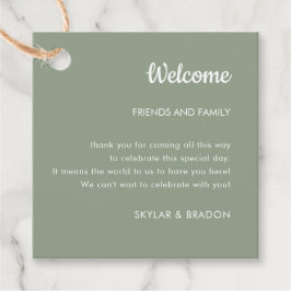 ミニマ結婚リストのセージ緑の歓迎ギフト フェイバータグ