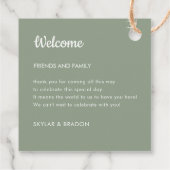 ミニマ結婚リストのセージ緑の歓迎ギフト フェイバータグ (裏面)