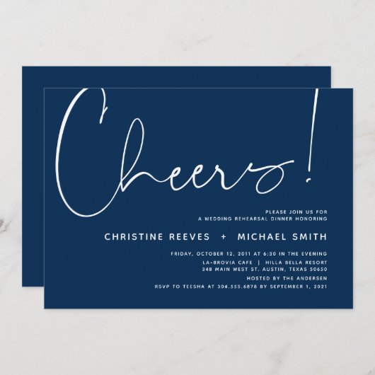 ミニマ結婚リストのディナーモダンズ・リハーサルテーマ 招待状 (正面/裏面)