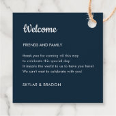 ミニマ結婚リストのネイビーブルー歓迎ギフト フェイバータグ (裏面)