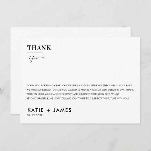 ミニマ結婚リストのブライダルシャワーパーティーありがとう 招待状 (正面/裏面)