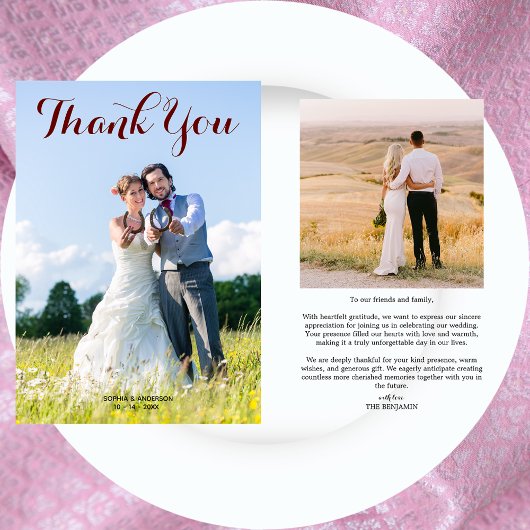 ミニマ結婚リストの写モダン真の書道 サンキューカード