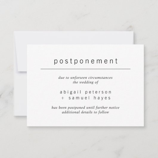 ミニマ結婚リストの延期 招待状 (正面)