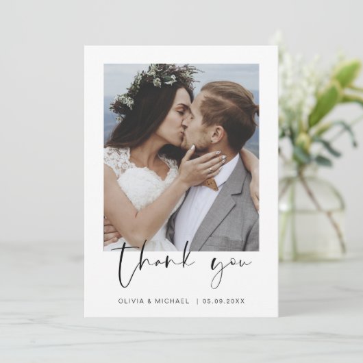 ミニマ結婚リストの感謝の写真ありがとう 招待状 (スタンド正面)