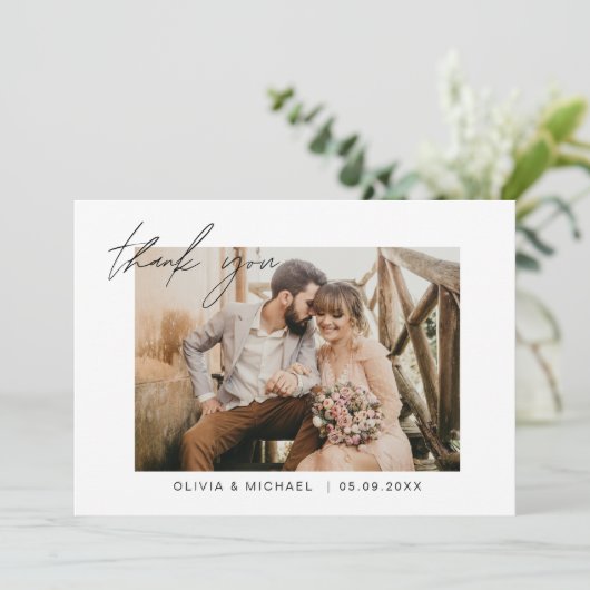 ミニマ結婚リストの感謝の写真シンプル サンキューカード (スタンド正面)