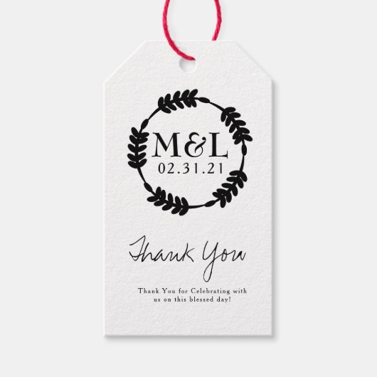 ミニマ結婚リストの感謝はっきりしたリース ギフトタグ (正面)