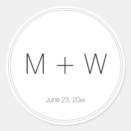 ミニマ結婚リストの白黒イニシャルシンプル ラウンドシール (正面)