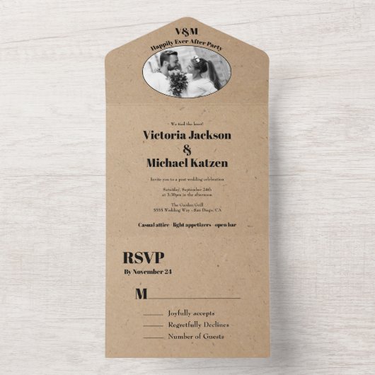 ミニマ結婚リストのElopement写真をすべて1つにまとめる オールインワン招待状 (内側)