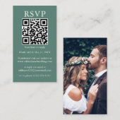 ミニマ結婚リストのQRフォトユーカリプタス緑RSVP エンクロージャーカード (正面/裏面)