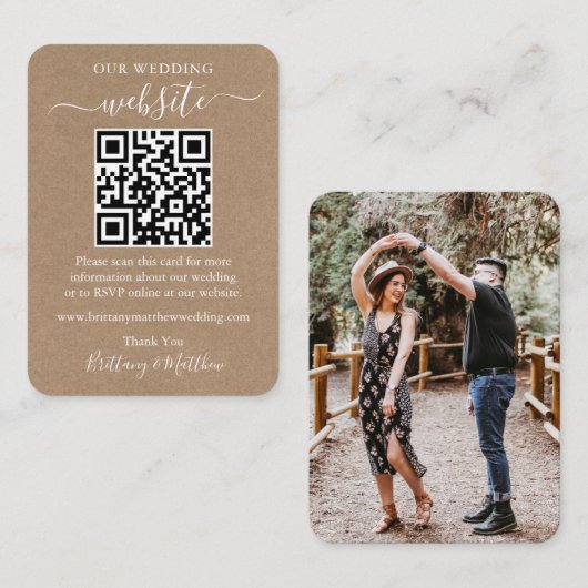 ミニマ結婚リストのWebサイシンプルト写真Kraft QR エンクロージャーカード (正面/裏面)