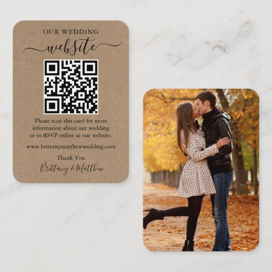 ミニマ結婚リストのWebサイシンプルト写真QRクラフト エンクロージャーカード (正面/裏面)