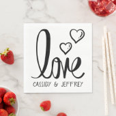 ミニマ結婚リストラブハート白黒ブライダル スタンダードランチョンナプキン (インサイチュ)