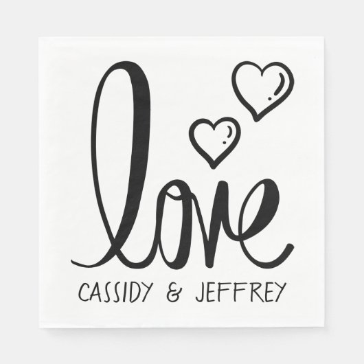 ミニマ結婚リストラブハート白黒ブライダル スタンダードランチョンナプキン (正面)