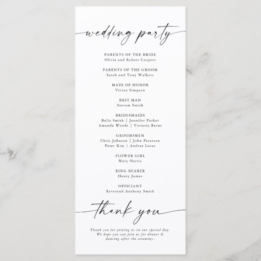 ミニマ結婚リスト結婚式 プログラム (裏面)