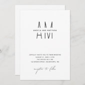 ミニマ結婚リスト+詳細&QR。モノグラモダンム 招待状 (正面/裏面)